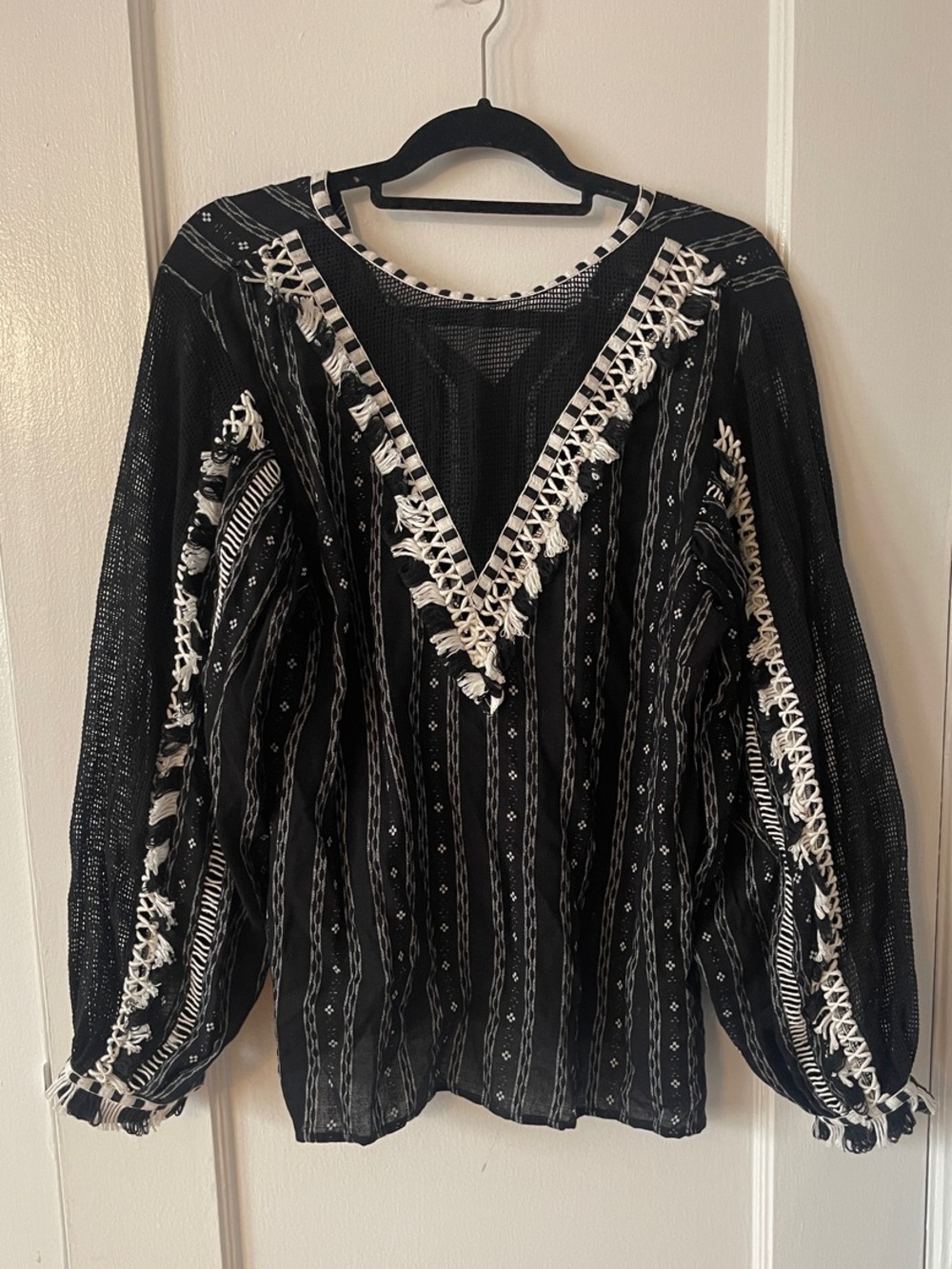 Dodo Bar Or Black Blouse with White Embroidery